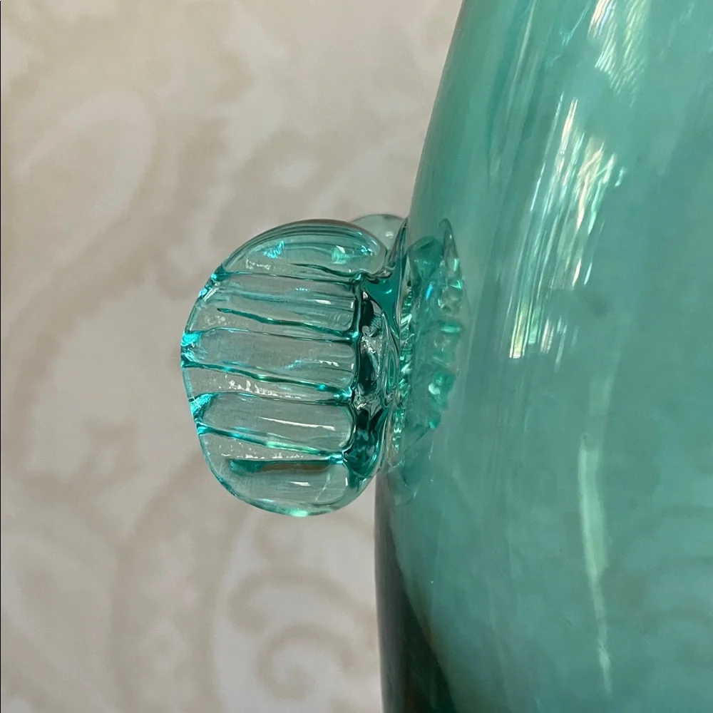 Rare Vintage Blenko style Aqua Glass Fish vase 12.5” tall